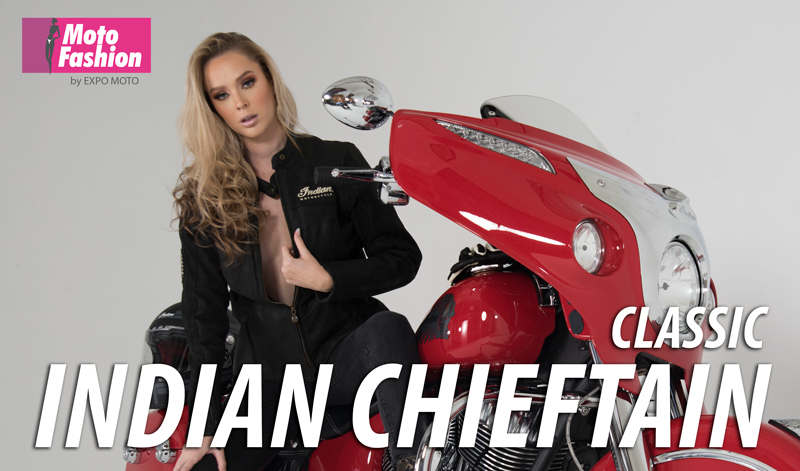 La imponente Indian Chieftain Classic realza su belleza con la australiana Theresa Goddard, quien brillará en las pasarelas de Moto Fashion 2019