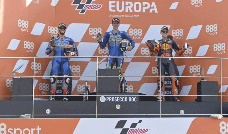 Joan Mir, en lo más alto del podio en el Campeonato Mundial de MotoGP